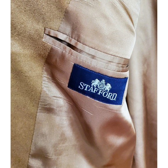 VTG Stafford Jacket Mens 44R Fawn Brown Ultra Suede Blazer 3 Button Sport Coat - Picture 4 of 11